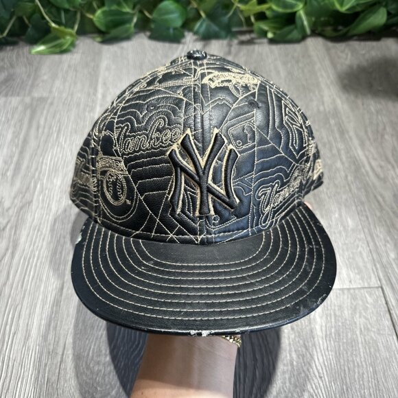 New York Yankees Men's New Era Genuine Leather Retro Crown 59FIFTY Cap Black Vtg